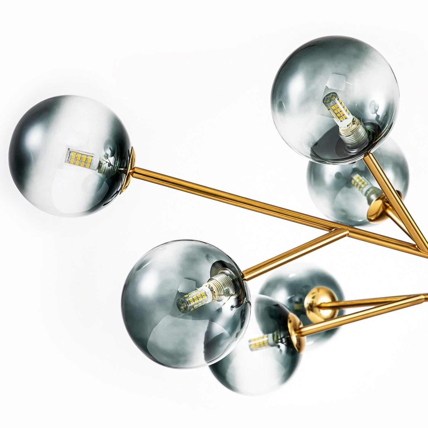 Lustre linéaire moderne à 15 lumières pour îlot de cuisine Sputnik avec branches et globes en verre