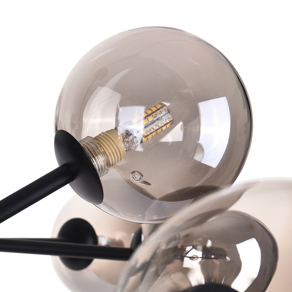Lustre linéaire moderne à 15 lumières pour îlot de cuisine Sputnik avec branches et globes en verre