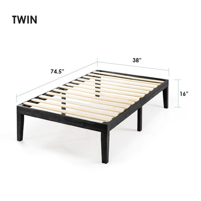 Cadre de lit plateforme classique en bois massif de 16 pouces, disponible en plusieurs finitions