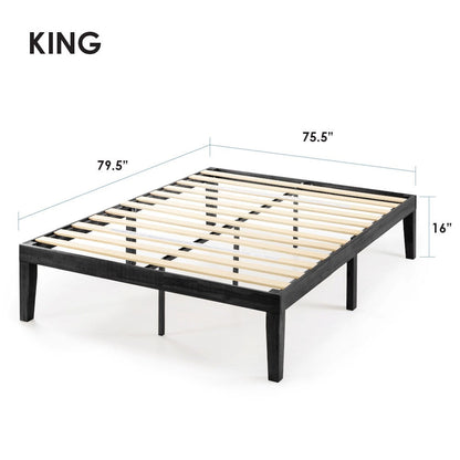 Cadre de lit plateforme classique en bois massif de 16 pouces, disponible en plusieurs finitions