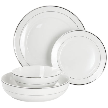 Service de table rond en porcelaine de 16 pièces avec deux bols