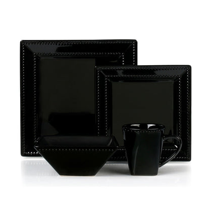Service de table carré en grès perlé, 16 pièces, Lorren Home Trends, noir
