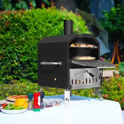 Four à pizza d'extérieur à 2 couches, four à pizza au feu de bois, gril à pizza d'extérieur pour camping - 16 pouces