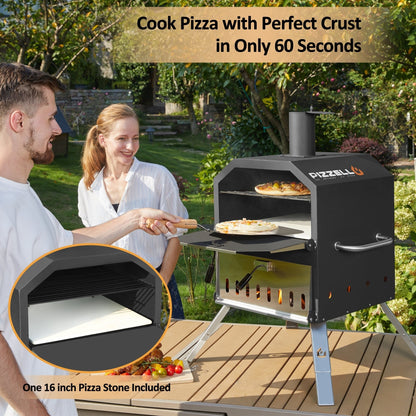 Four à pizza d'extérieur à 2 couches, four à pizza au feu de bois, gril à pizza d'extérieur pour camping - 16 pouces