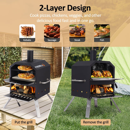 Four à pizza d'extérieur à 2 couches, four à pizza au feu de bois, gril à pizza d'extérieur pour camping - 16 pouces