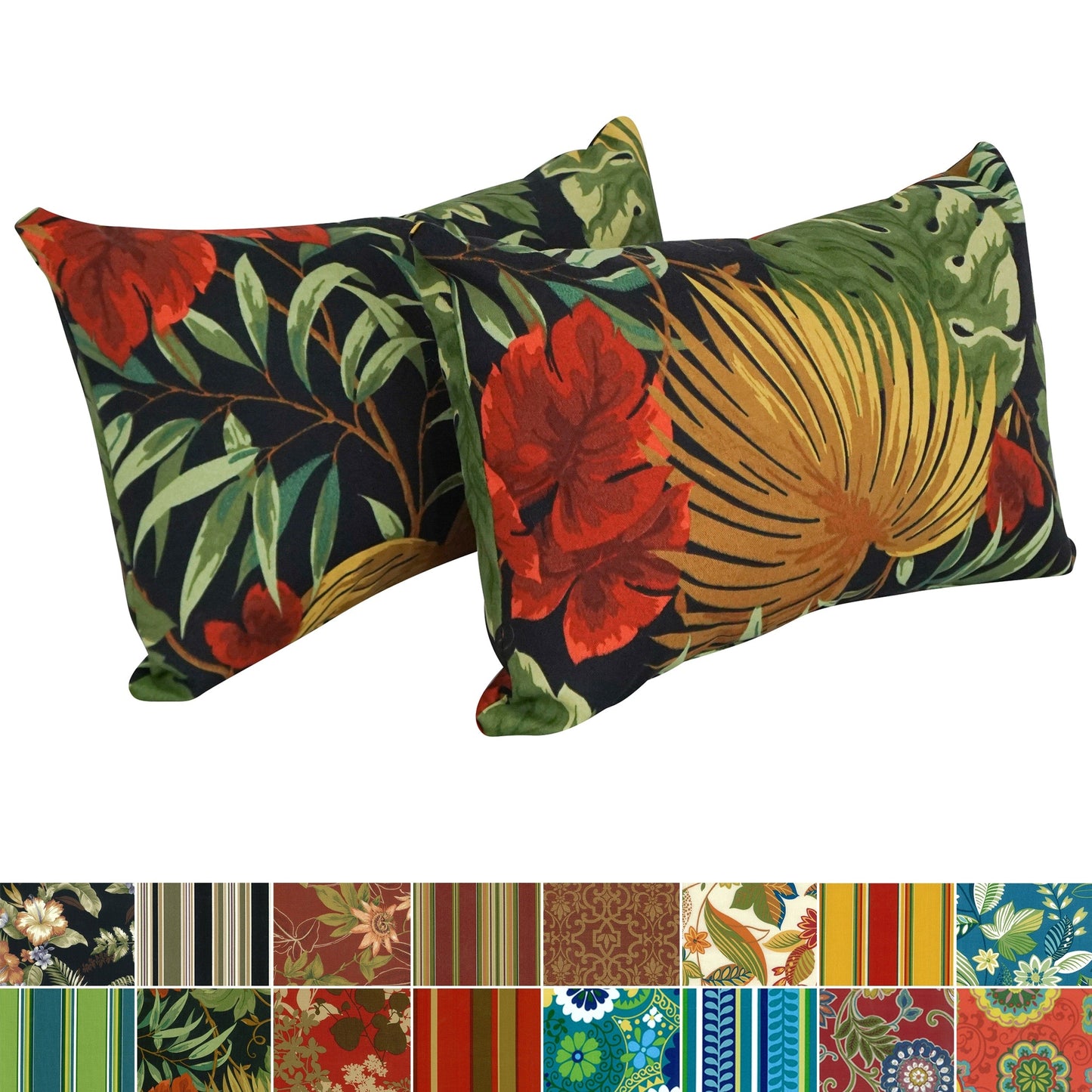 Coussins d'extérieur 19 pouces x 11 pouces (lot de 2, motifs multiples) - 19 x 11