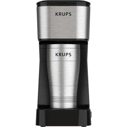 Cafetière à dose unique 2 tasses avec gobelet de voyage, 650 W, design compact en acier inoxydable