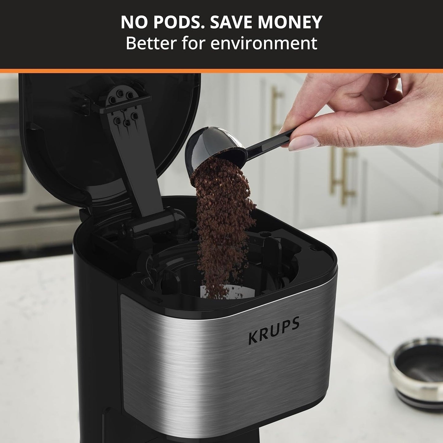 Cafetière à dose unique 2 tasses avec gobelet de voyage, 650 W, design compact en acier inoxydable