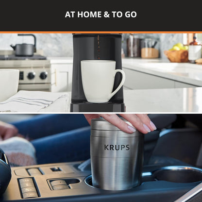 Cafetière à dose unique 2 tasses avec gobelet de voyage, 650 W, design compact en acier inoxydable