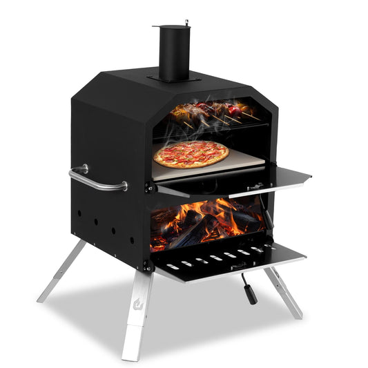 Four à pizza d'extérieur à 2 couches, four à pizza au feu de bois, gril à pizza d'extérieur pour camping - 16 pouces