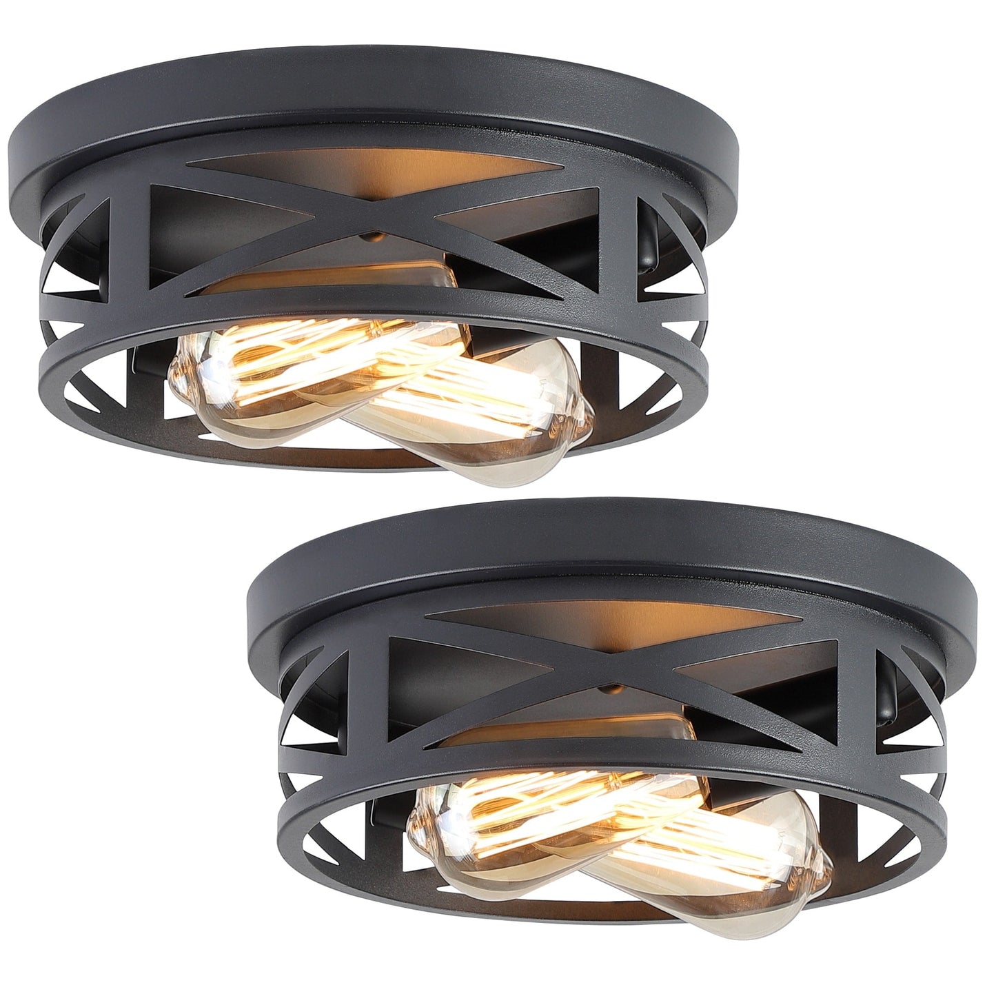 Plafonnier encastré noir à 2 lampes de style ferme - Lot de 2