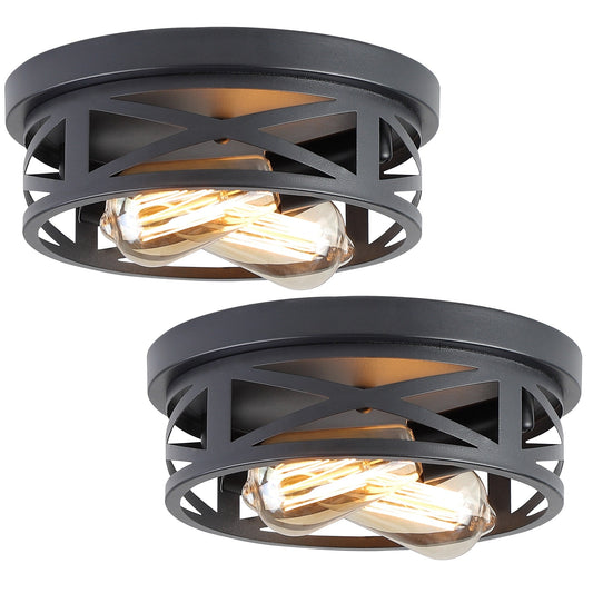 Plafonnier encastré noir à 2 lampes de style ferme - Lot de 2