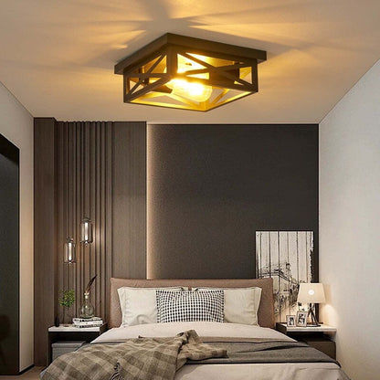 Plafonnier encastré noir à 2 lampes de style ferme - Lot de 2