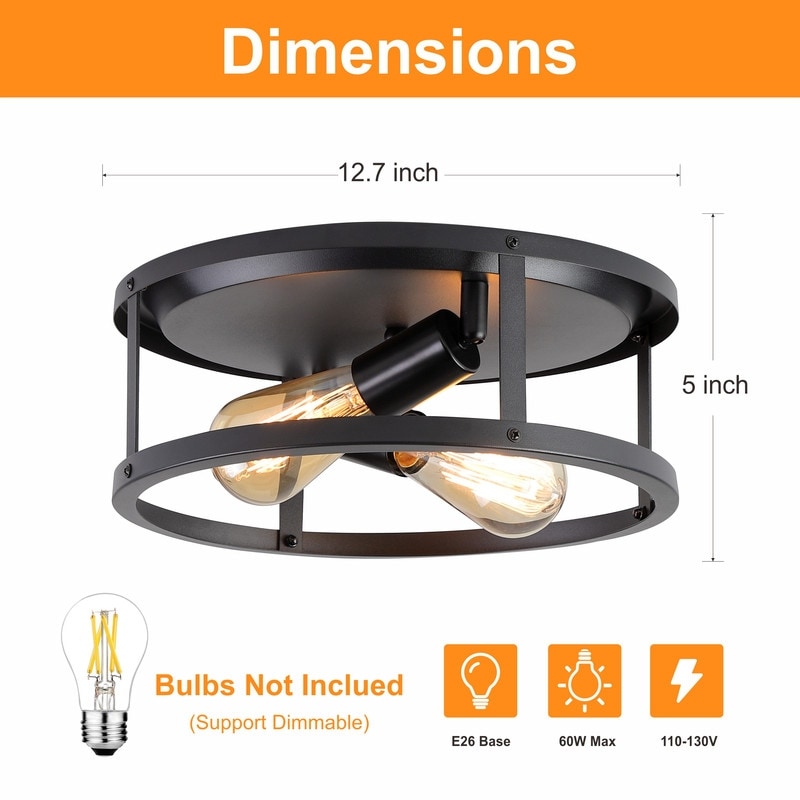 Plafonnier encastré noir à 2 lampes de style ferme - Lot de 2