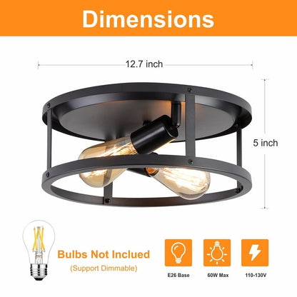 Plafonnier encastré noir à 2 lampes de style ferme - Lot de 2