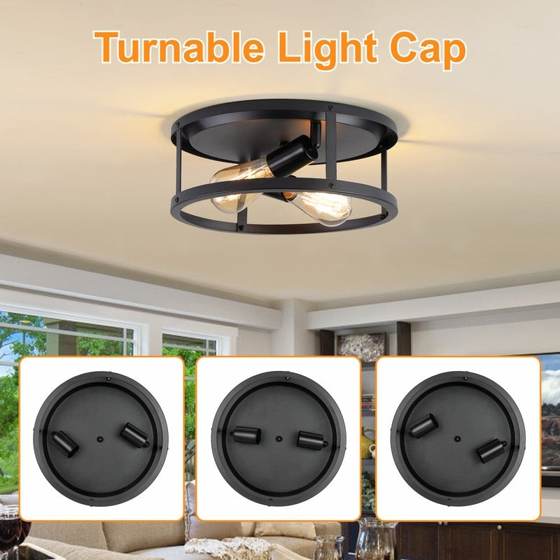 Plafonnier encastré noir à 2 lampes de style ferme - Lot de 2