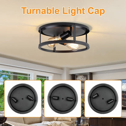 Plafonnier encastré noir à 2 lampes de style ferme - Lot de 2