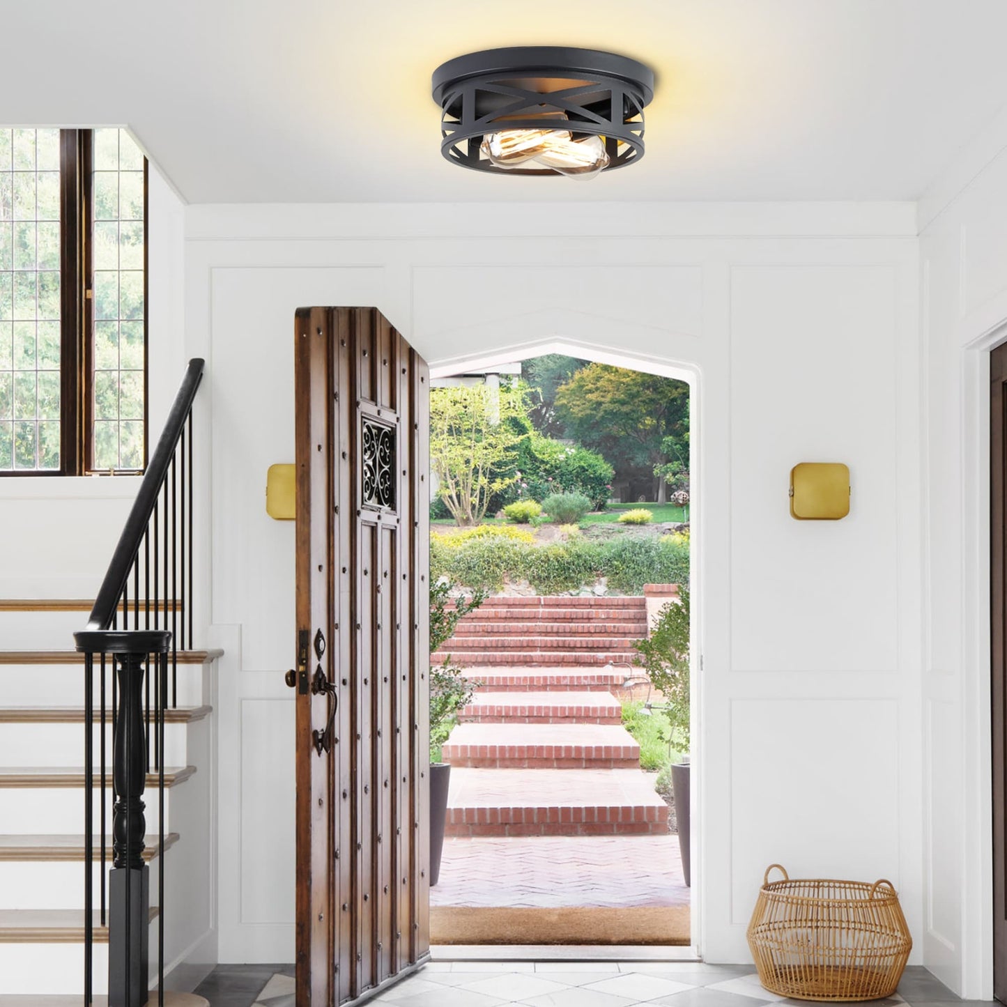 Plafonnier encastré noir à 2 lampes de style ferme - Lot de 2