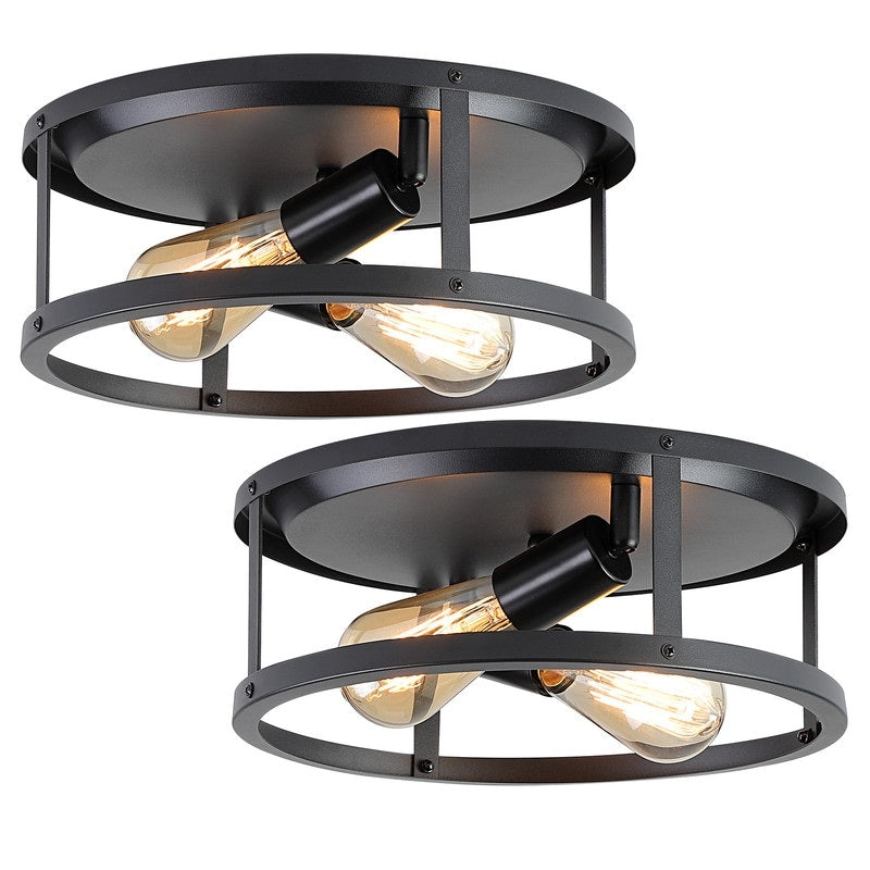 Plafonnier encastré noir à 2 lampes de style ferme - Lot de 2