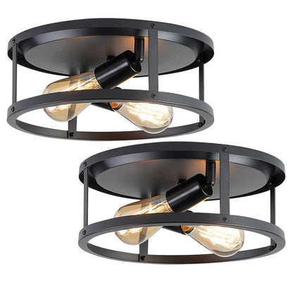 Plafonnier encastré noir à 2 lampes de style ferme - Lot de 2
