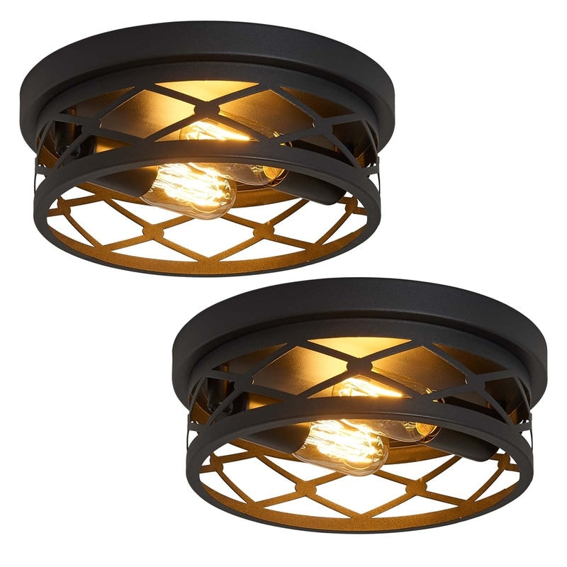 Plafonnier encastré noir à 2 lampes de style ferme - Lot de 2