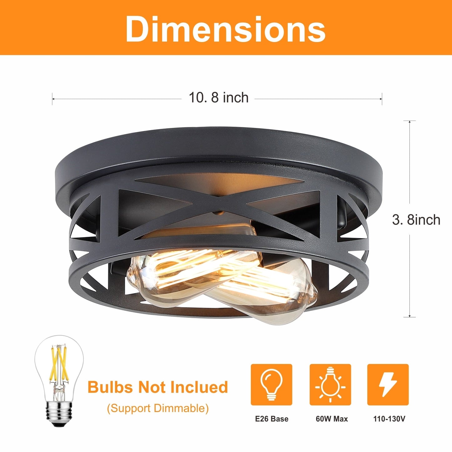 Plafonnier encastré noir à 2 lampes de style ferme - Lot de 2
