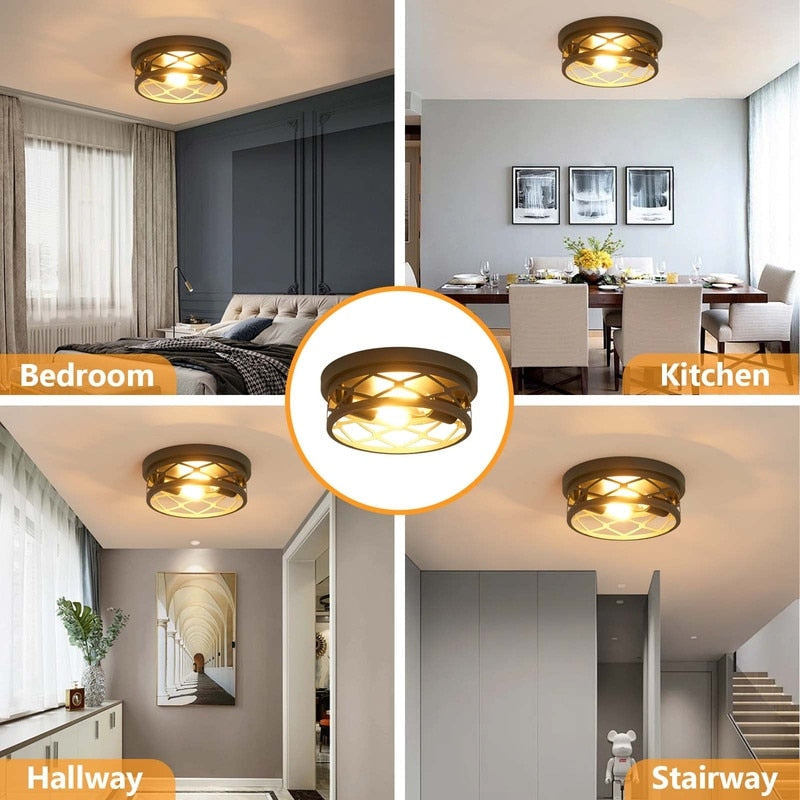 Plafonnier encastré noir à 2 lampes de style ferme - Lot de 2
