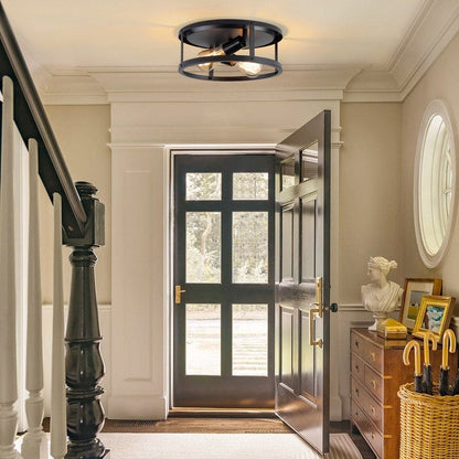 Plafonnier encastré noir à 2 lampes de style ferme - Lot de 2