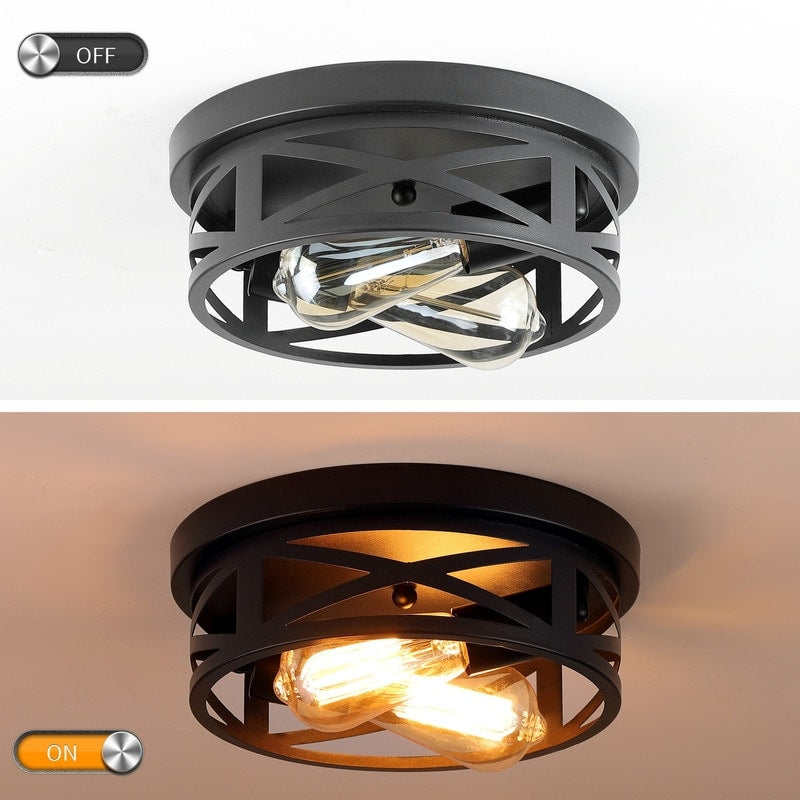 Plafonnier encastré noir à 2 lampes de style ferme - Lot de 2