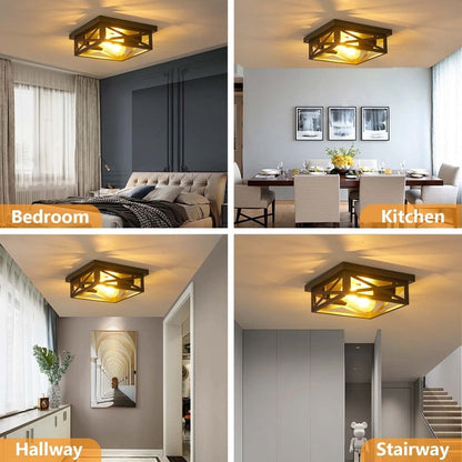 Plafonnier encastré noir à 2 lampes de style ferme - Lot de 2