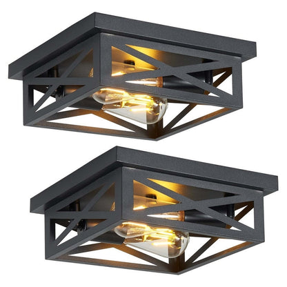 Plafonnier encastré noir à 2 lampes de style ferme - Lot de 2