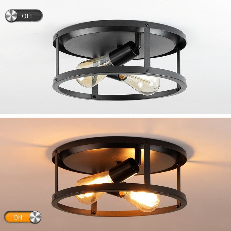 Plafonnier encastré noir à 2 lampes de style ferme - Lot de 2
