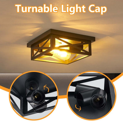 Plafonnier encastré noir à 2 lampes de style ferme - Lot de 2