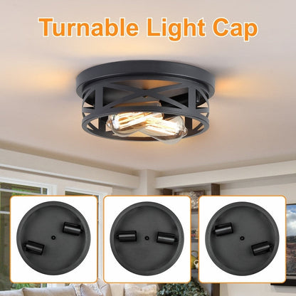 Plafonnier encastré noir à 2 lampes de style ferme - Lot de 2
