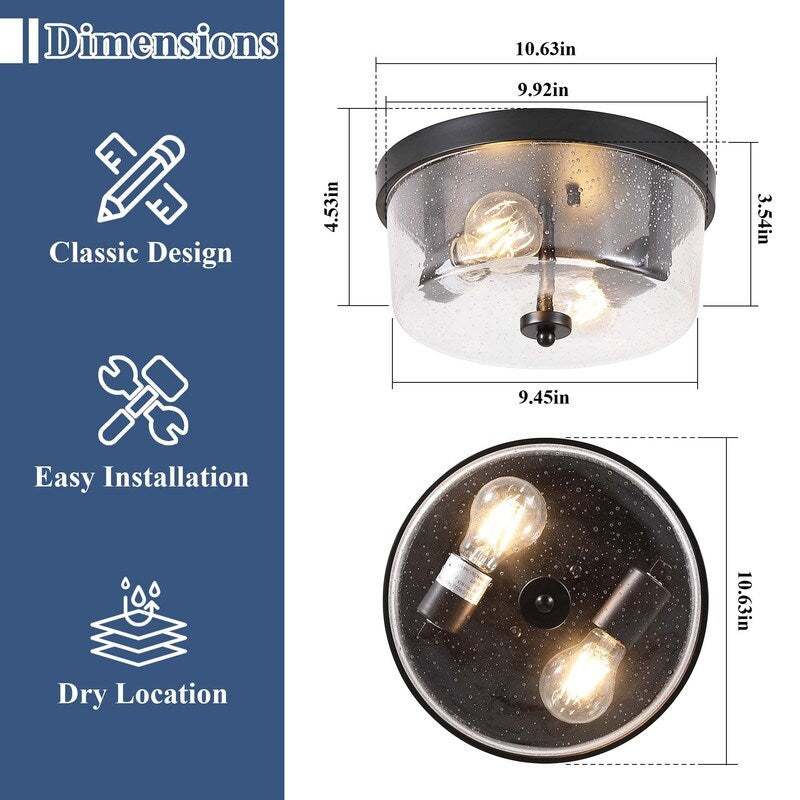Plafonnier encastré noir à 2 lampes de style ferme - Lot de 2