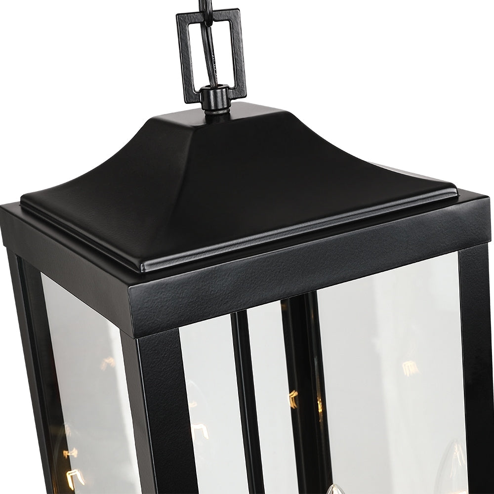 Grand luminaire suspendu d'extérieur transitionnel noir à 2 lumières avec verre transparent - 20 po de hauteur