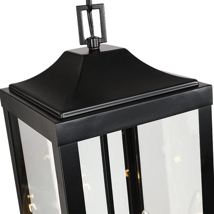 Grand luminaire suspendu d'extérieur transitionnel noir à 2 lumières avec verre transparent - 20 po de hauteur