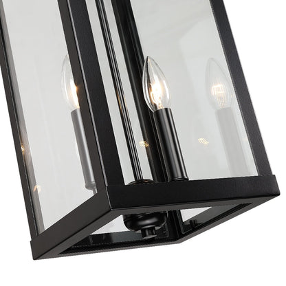 Grand luminaire suspendu d'extérieur transitionnel noir à 2 lumières avec verre transparent - 20 po de hauteur