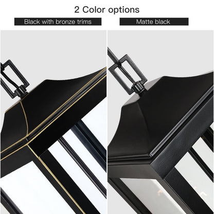 Grand luminaire suspendu d'extérieur transitionnel noir à 2 lumières avec verre transparent - 20 po de hauteur