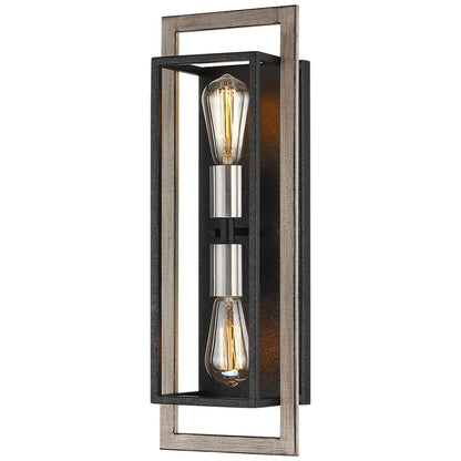 Applique murale rustique à 2 lumières, intensité variable, couleur noir/bois – 51 cm (H) x 17,8 cm (L) x 13,2 cm (P) – 18 cm (L)