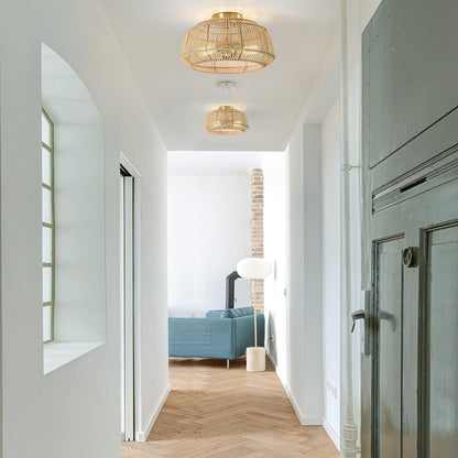 Plafonnier semi-encastré en rotin bohème à 2 lampes - Laiton