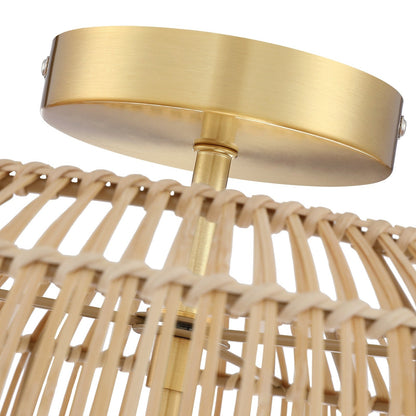 Plafonnier semi-encastré en rotin bohème à 2 lampes - Laiton