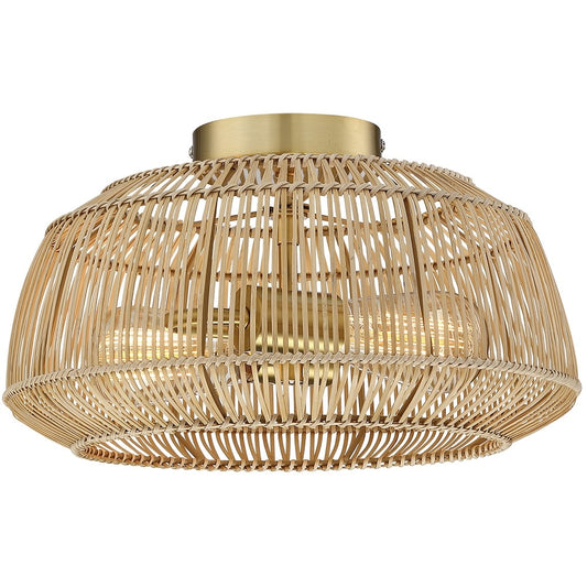 Plafonnier semi-encastré en rotin bohème à 2 lampes - Laiton