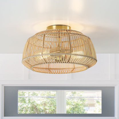Plafonnier semi-encastré en rotin bohème à 2 lampes - Laiton