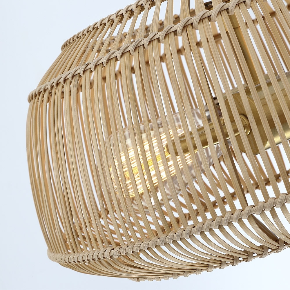 Plafonnier semi-encastré en rotin bohème à 2 lampes - Laiton