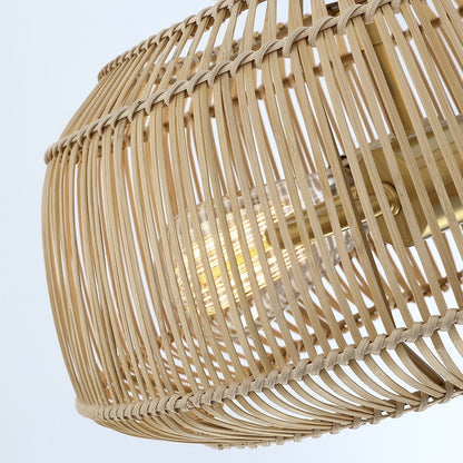 Plafonnier semi-encastré en rotin bohème à 2 lampes - Laiton