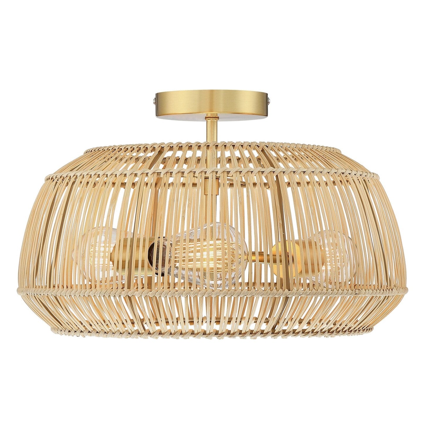 Plafonnier semi-encastré en rotin bohème à 2 lampes - Laiton