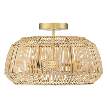 Plafonnier semi-encastré en rotin bohème à 2 lampes - Laiton