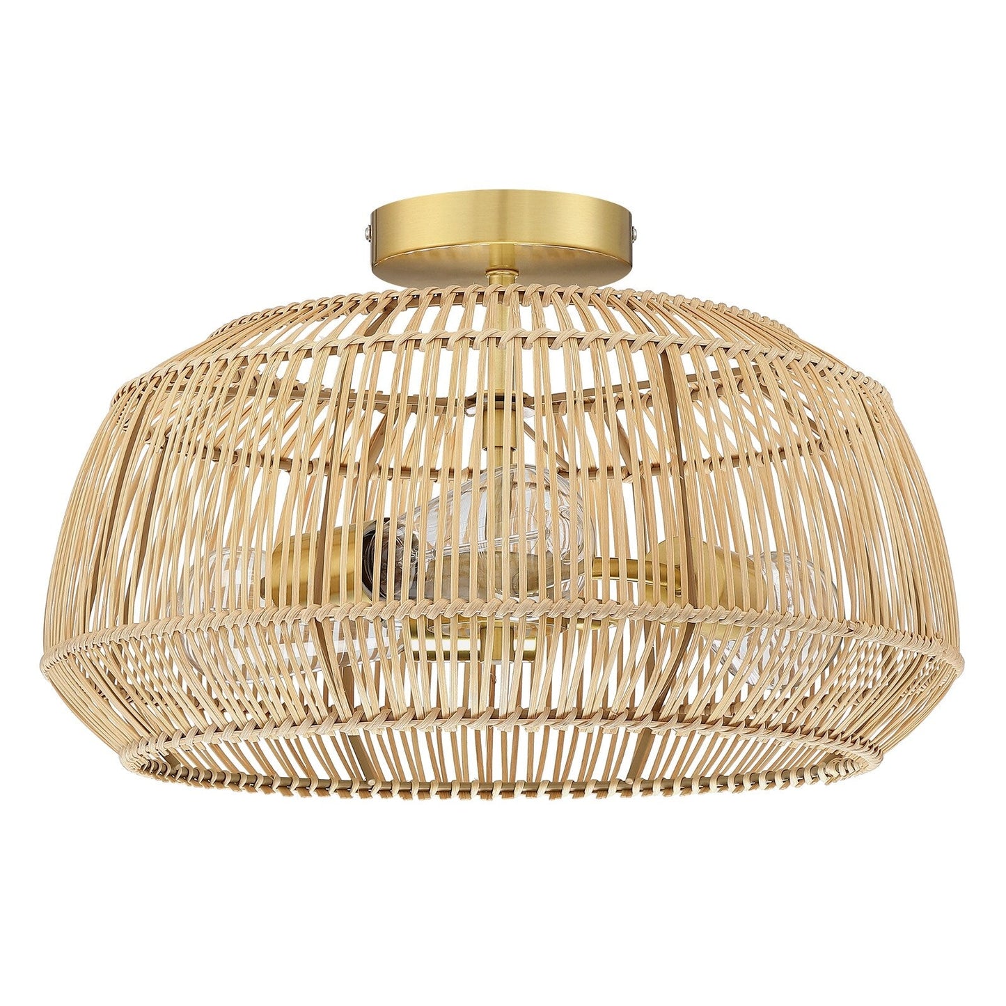 Plafonnier semi-encastré en rotin bohème à 2 lampes - Laiton