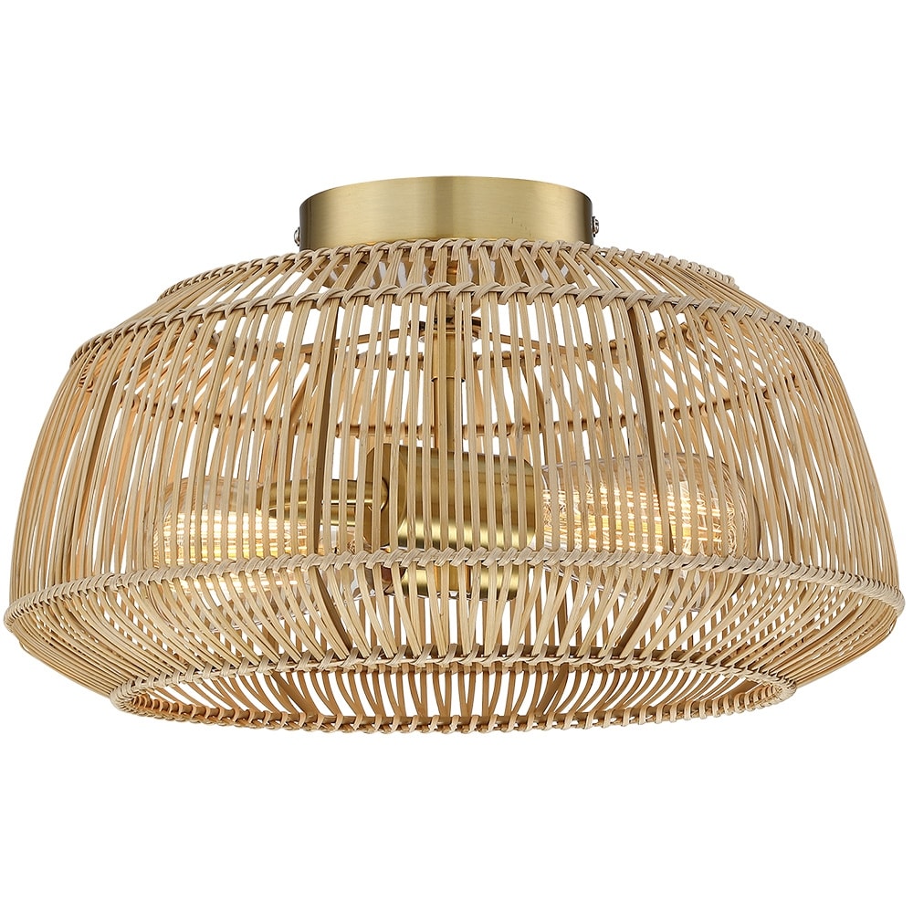 Plafonnier semi-encastré en rotin bohème à 2 lampes - Laiton